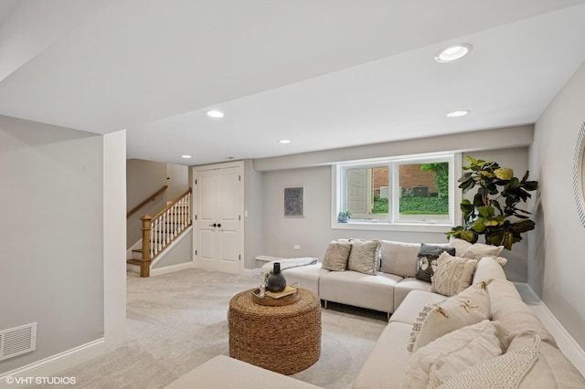 234 E Saint Charles Rd, Elmhurst, IL 60126 - living area with light carpet, stairway, and recessed lighting