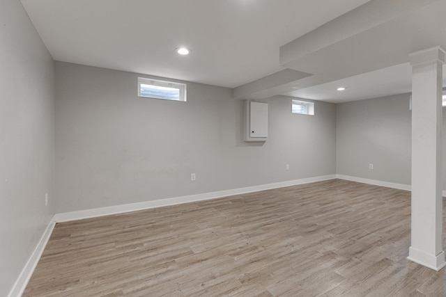 510 S Sycamore St, Genoa, IL 60135 - basement with light wood-style flooring, baseboards, healthy amount of natural light, and recessed lighting