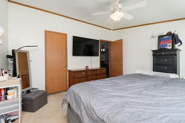 103 S Benson St, Lexington, IL 61753 - carpeted bedroom featuring crown molding and ceiling fan