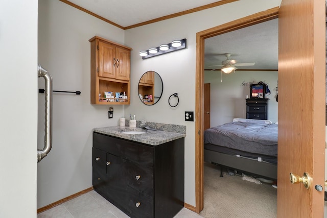 103 S Benson St, Lexington, IL 61753 - ensuite bathroom featuring vanity, crown molding, and ceiling fan
