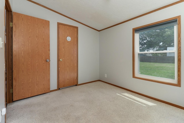 103 S Benson St, Lexington, IL 61753 - empty room featuring carpet flooring, ornamental molding, and vaulted ceiling
