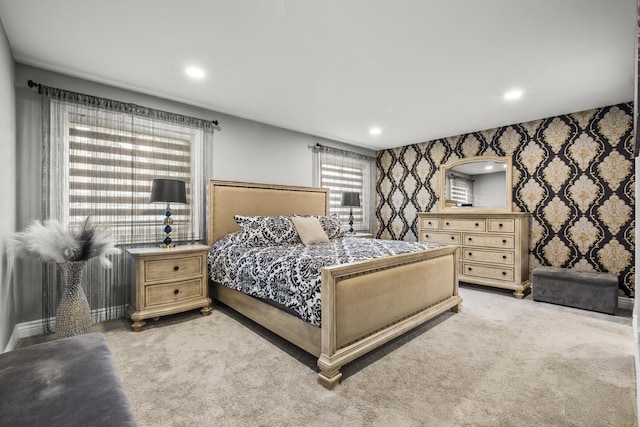7215 Birchwood Ct Unit 19B, Willowbrook, IL 60527 - bedroom featuring carpet, wallpapered walls, recessed lighting, and baseboards