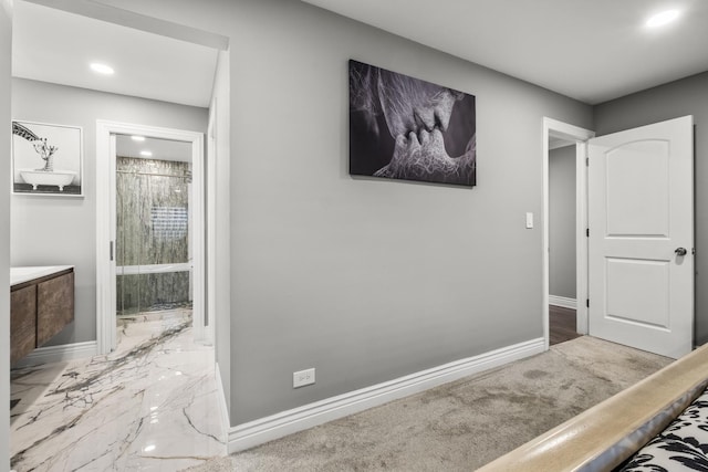7215 Birchwood Ct Unit 19B, Willowbrook, IL 60527 - hallway with baseboards, recessed lighting, and marble finish floors