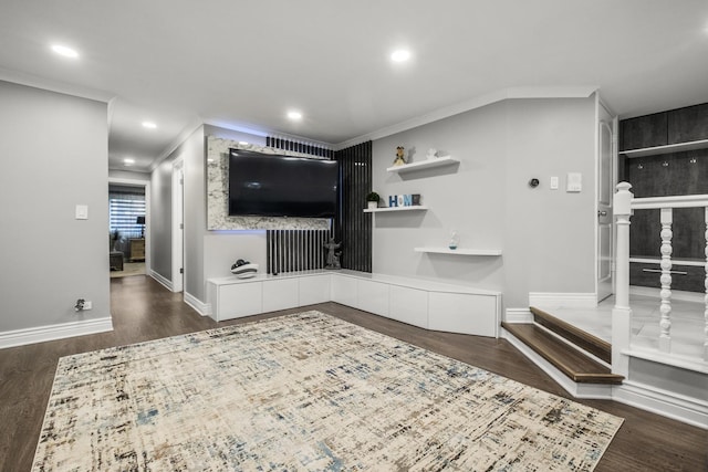 7215 Birchwood Ct Unit 19B, Willowbrook, IL 60527 - living area featuring ornamental molding, wood finished floors, recessed lighting, and baseboards