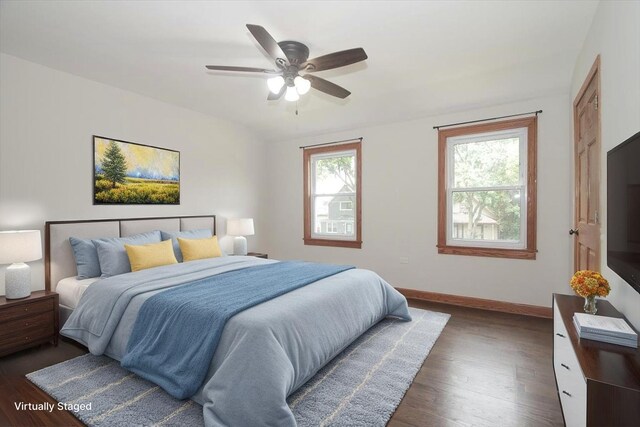 1711 White St, Des Plaines, IL 60018 - bedroom with dark wood-style flooring, baseboards, and ceiling fan