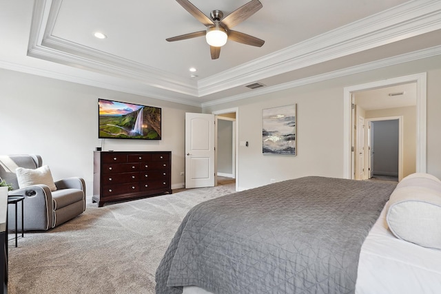 819 Heatherfield Cir, Naperville, IL 60565 - bedroom with ornamental molding, a tray ceiling, carpet flooring, baseboards, and recessed lighting