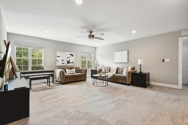 819 Heatherfield Cir, Naperville, IL 60565 - carpeted living area featuring ceiling fan, recessed lighting, and baseboards