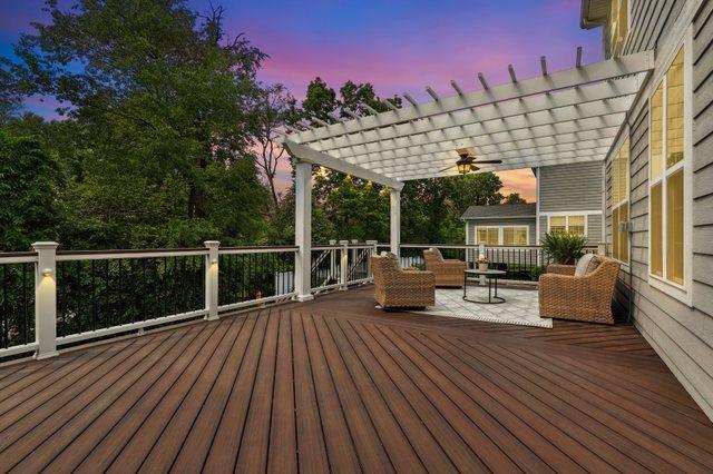 819 Heatherfield Cir, Naperville, IL 60565 - wooden deck with a pergola and an outdoor living space
