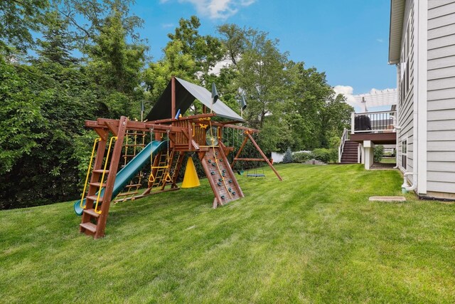 819 Heatherfield Cir, Naperville, IL 60565 - view of playground featuring a lawn and stairway