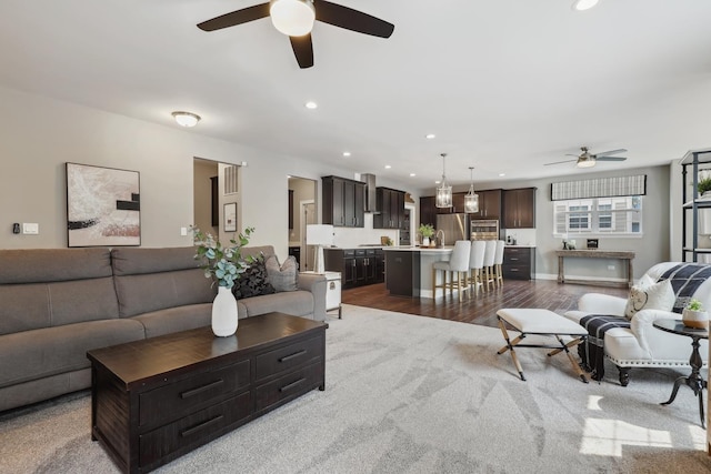 819 Heatherfield Cir, Naperville, IL 60565 - living room with a ceiling fan, recessed lighting, and wood finished floors