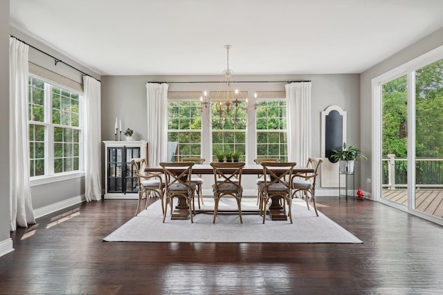 819 Heatherfield Cir, Naperville, IL 60565 - dining room with plenty of natural light, dark wood-type flooring, a chandelier, and baseboards