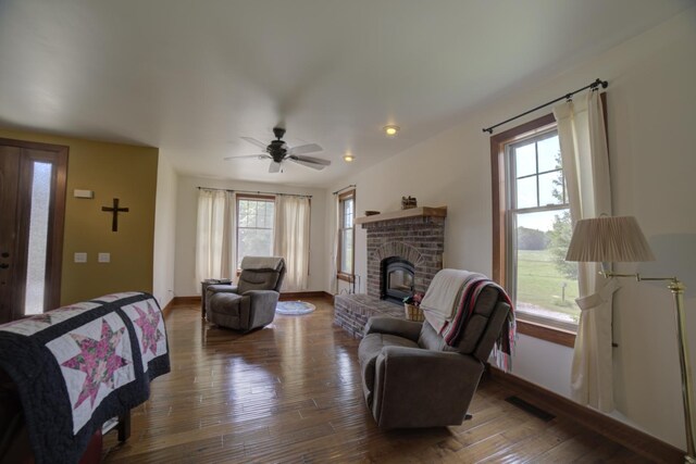 1897 N 2500 E Rd, Watseka, IL 60970 - bedroom with a fireplace, hardwood / wood-style floors, recessed lighting, and a ceiling fan