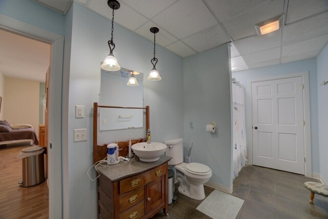 1897 N 2500 E Rd, Watseka, IL 60970 - full bath with a paneled ceiling, vanity, and a shower with curtain