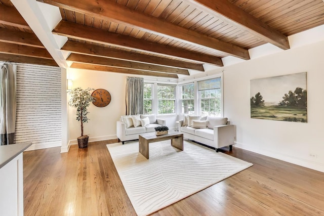 433 S Dunton Ave, Arlington Heights, IL 60005 - living room with baseboards, wooden ceiling with exposed beams, and light wood-style floors