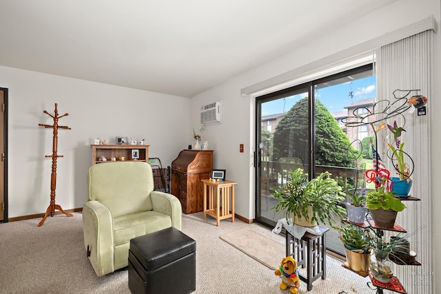 417 Berkshire Dr Unit 16, Crystal Lake, IL 60014 - living area featuring light colored carpet, a wall unit AC, and baseboards