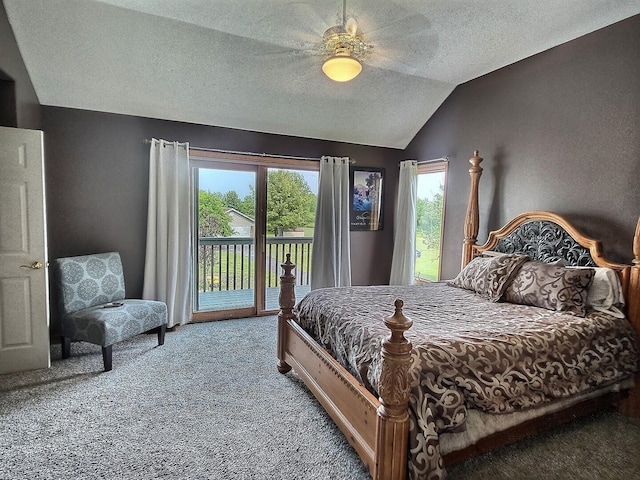 23243 S Volbrecht Rd, Crete, IL 60417 - carpeted bedroom with a textured ceiling, access to exterior, and vaulted ceiling