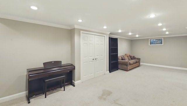 533 Warwick Dr, Naperville, IL 60565 - living area with recessed lighting, carpet floors, ornamental molding, and baseboards