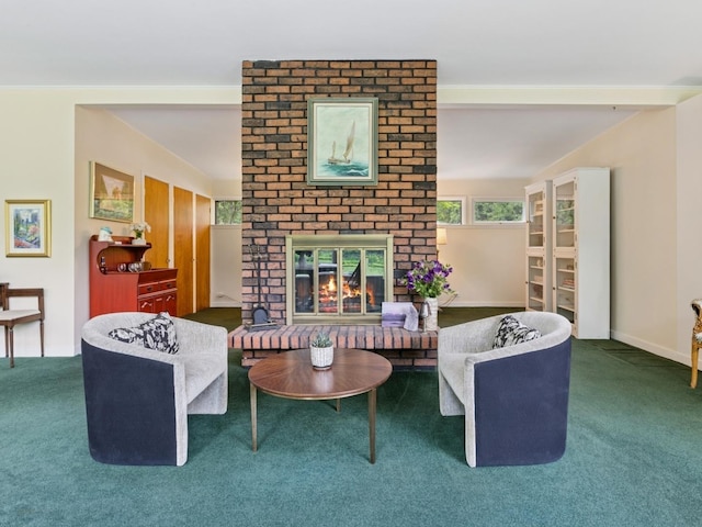 811 Redwood Ln, Glenview, IL 60025 - living area featuring carpet, a brick fireplace, and baseboards