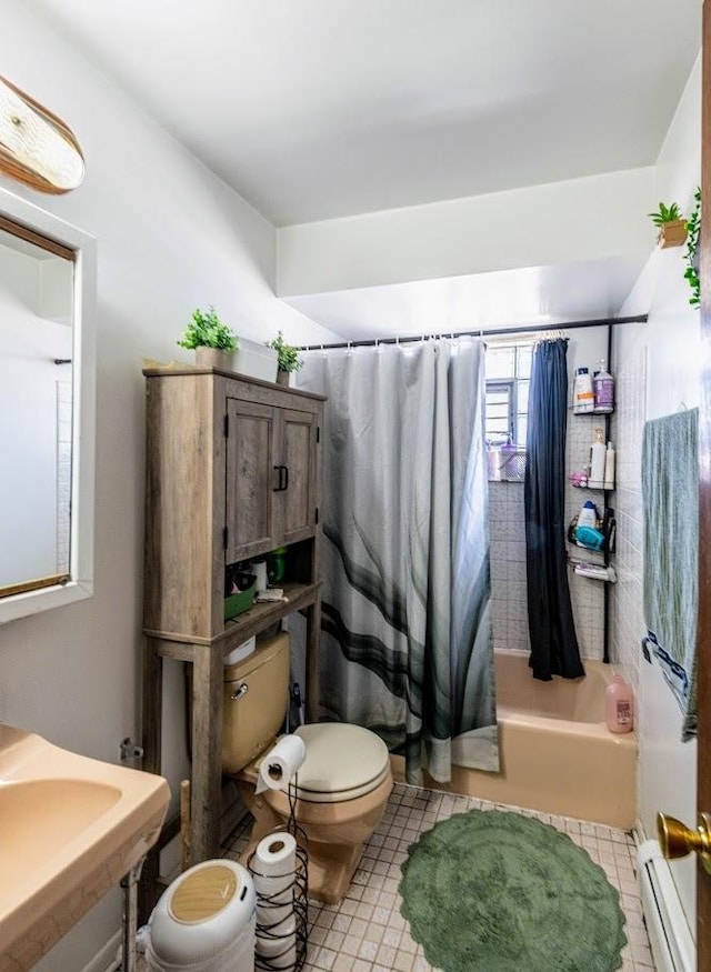1619 N 35th Ave, Melrose Park, IL 60160 - bathroom with a baseboard radiator, shower / bath combination with curtain, toilet, and a sink