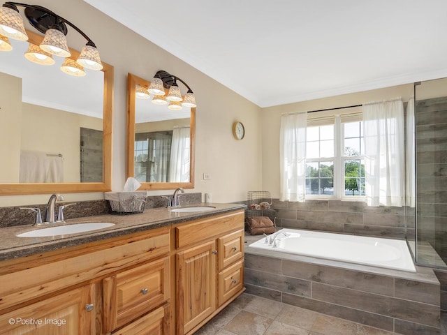 1665 Whispering Oaks Ct, West Chicago, IL 60185 - bathroom featuring double vanity, a bath, and ornamental molding