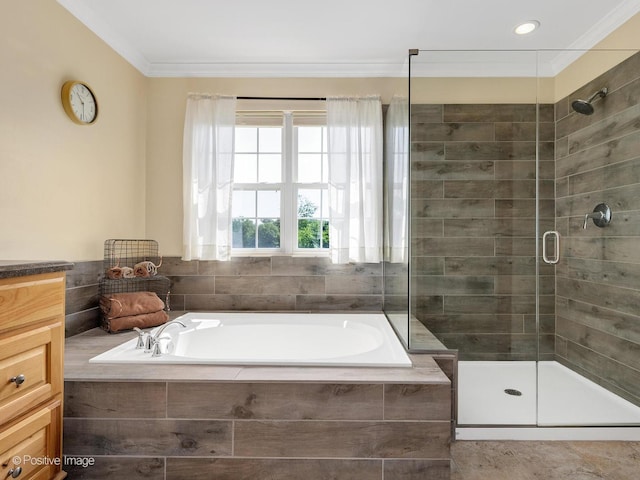 1665 Whispering Oaks Ct, West Chicago, IL 60185 - full bath with a garden tub, a stall shower, and ornamental molding