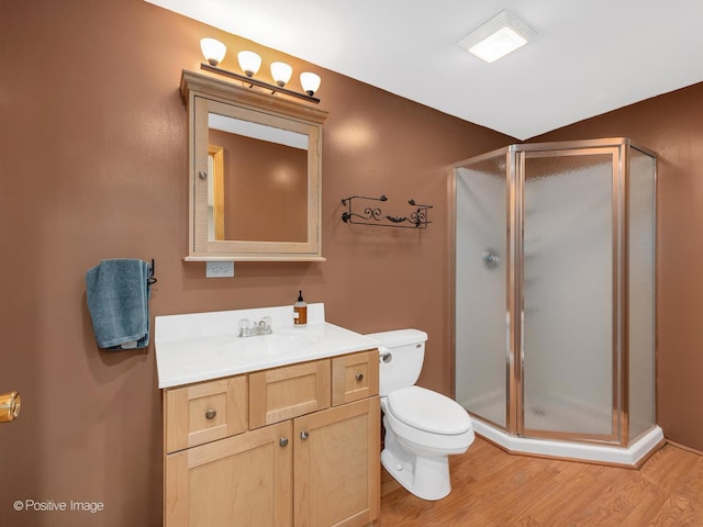 1665 Whispering Oaks Ct, West Chicago, IL 60185 - bathroom with vanity, a stall shower, and wood finished floors