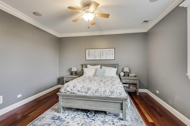 2709 W Bryn Mawr Ave Unit 4, Chicago, IL 60659 - bedroom featuring baseboards, wood finished floors, ornamental molding, and a ceiling fan