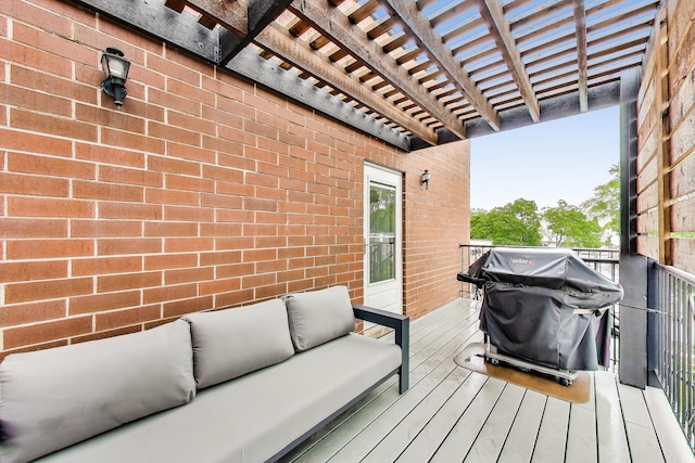 2709 W Bryn Mawr Ave Unit 4, Chicago, IL 60659 - wooden deck featuring an outdoor living space, a grill, and a pergola