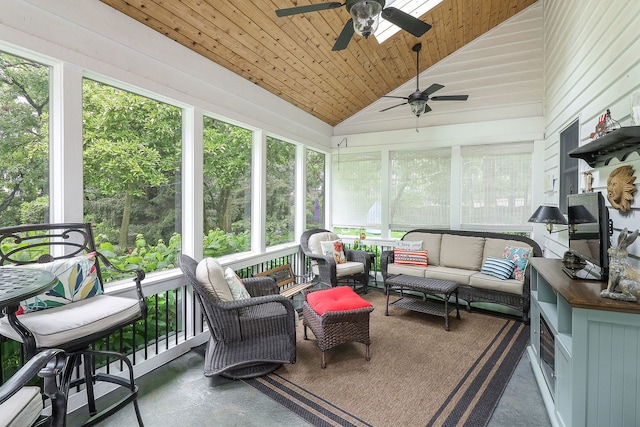 1925 Kentwood Ct, Darien, IL 60561 - sunroom / solarium featuring ceiling fan, an outdoor living space, and vaulted ceiling