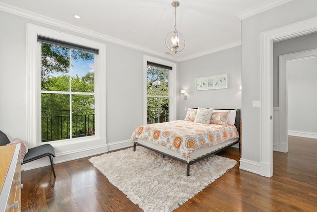 2429 W Belden Ave, Chicago, IL 60647 - bedroom featuring multiple windows, ornamental molding, wood finished floors, and a chandelier