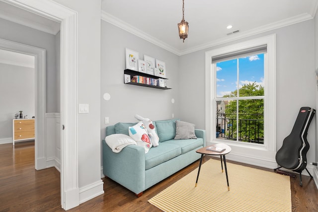 2429 W Belden Ave, Chicago, IL 60647 - sitting room featuring ornamental molding and dark wood-type flooring