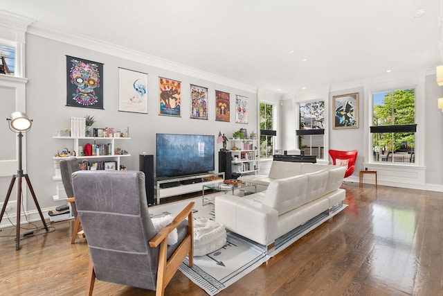 2429 W Belden Ave, Chicago, IL 60647 - living area featuring ornamental molding, wood finished floors, and recessed lighting