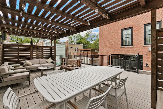 2429 W Belden Ave, Chicago, IL 60647 - wooden deck with an outdoor hangout area, a pergola, and outdoor dining space