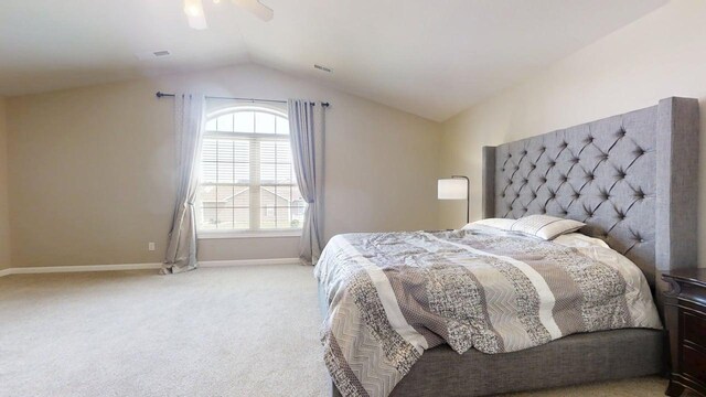 4005 Pebblebrook Ln, Champaign, IL 61822 - bedroom with vaulted ceiling, light carpet, and a ceiling fan