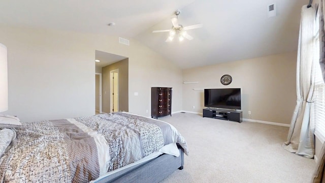 4005 Pebblebrook Ln, Champaign, IL 61822 - bedroom with lofted ceiling, carpet flooring, and a ceiling fan