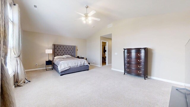 4005 Pebblebrook Ln, Champaign, IL 61822 - bedroom featuring vaulted ceiling, carpet floors, and ceiling fan