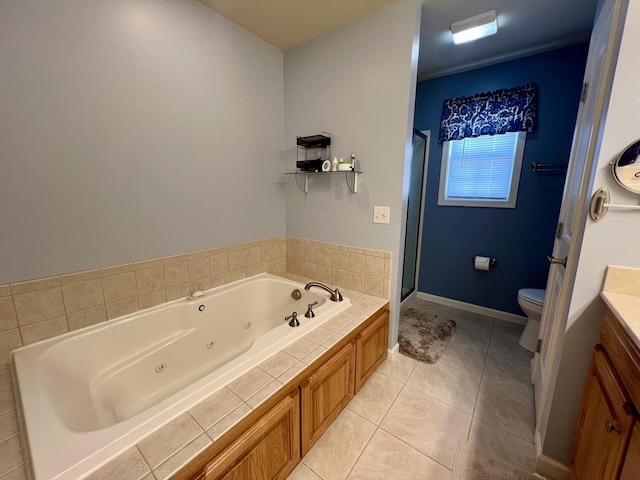 4005 Pebblebrook Ln, Champaign, IL 61822 - bathroom featuring vanity, a tub with jets, a stall shower, and tile patterned flooring
