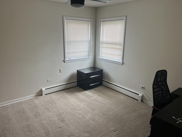 7020 W Diversey Ave Unit 3, Chicago, IL 60707 - unfurnished office featuring a baseboard heating unit, carpet flooring, and a ceiling fan
