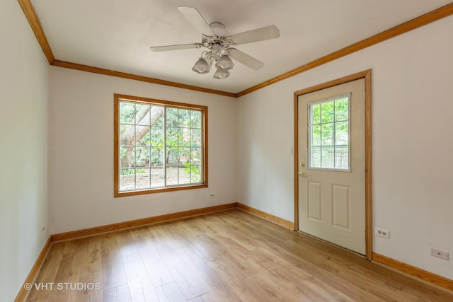 34140 N Hickory Ave, Grayslake, IL 60030 - unfurnished room with crown molding, light wood finished floors, and ceiling fan