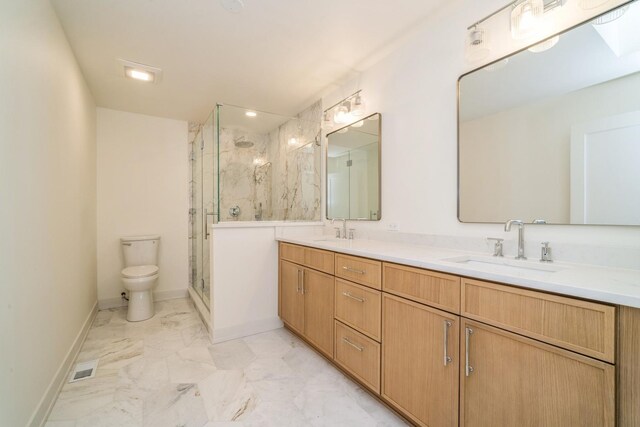 2240 Vista Ct, Northbrook, IL 60062 - full bathroom with double vanity, a marble finish shower, and marble finish floors