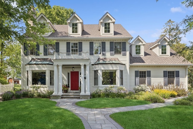 415 Fuller Rd, Hinsdale, IL 60521 - colonial home with a balcony and a shingled roof