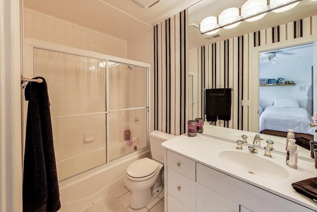 17N431 Oak Knoll Ln, Dundee, IL 60118 - ensuite bathroom featuring vanity, toilet, shower / bath combination with glass door, and tile patterned flooring