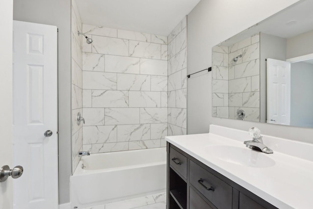 1508 N Lake Shore Dr, Round Lake Beach, IL 60073 - bathroom with vanity, washtub / shower combination, and marble look tiles