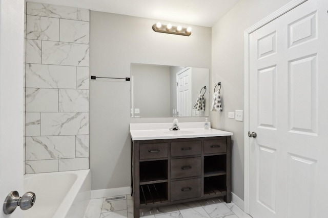 1508 N Lake Shore Dr, Round Lake Beach, IL 60073 - full bath with marble finish floors, baseboards, and vanity