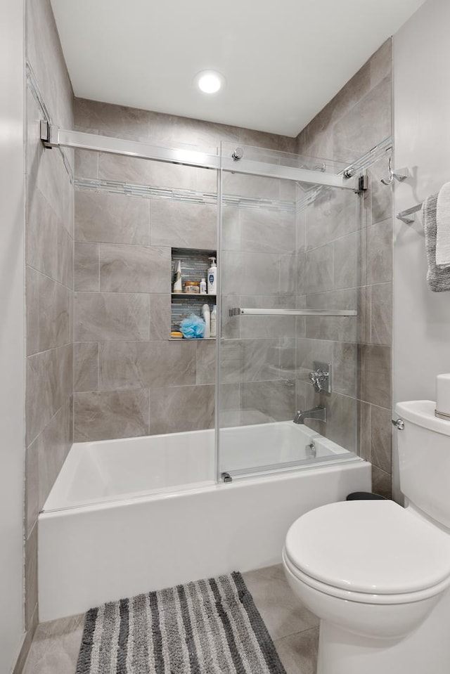 1452 Hemlock Knoll Ter, Northbrook, IL 60062 - bathroom featuring toilet, shower / bath combination with glass door, tile patterned flooring, and recessed lighting