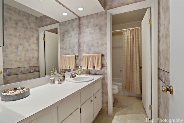 1704 Wildberry Dr Unit F, Glenview, IL 60025 - full bathroom with vanity, toilet, shower / bath combination with curtain, and tile patterned flooring