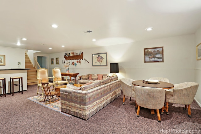 1704 Wildberry Dr Unit F, Glenview, IL 60025 - living room featuring carpet floors, recessed lighting, and stairs