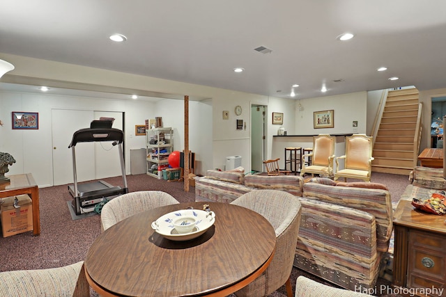 1704 Wildberry Dr Unit F, Glenview, IL 60025 - dining space with carpet, stairs, and recessed lighting