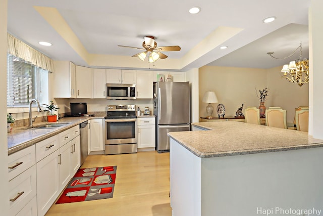 1704 Wildberry Dr Unit F, Glenview, IL 60025 - kitchen featuring appliances with stainless steel finishes, a sink, ceiling fan, white cabinets, and recessed lighting