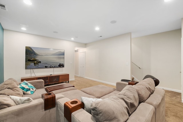 1828 N California Ave, Chicago, IL 60647 - living room featuring light carpet, recessed lighting, and stairway